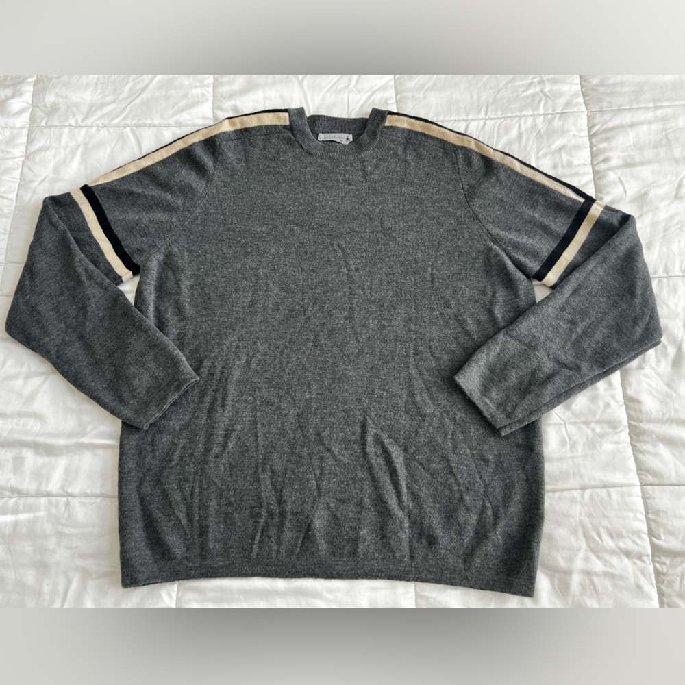 Smartwool Merino Wool Crewneck — Gray w/ Cream + Black Stripes Sweatshirt